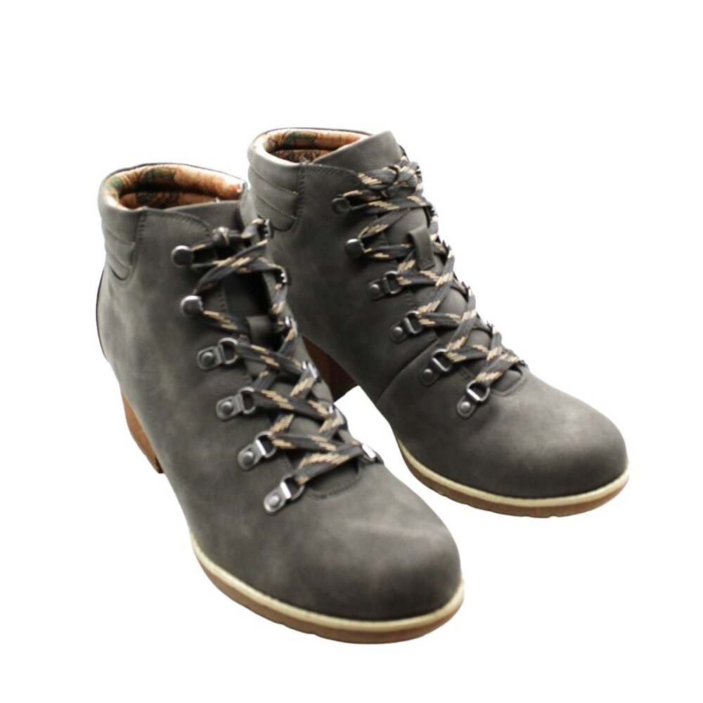 boc Gray Lace-Up Ankle Boots with Brown Heel